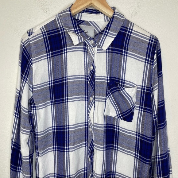 Rails plaid cobalt white button up long sleeve shirt top medium - Picture 2 of 10